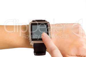 Woman using her smart watch