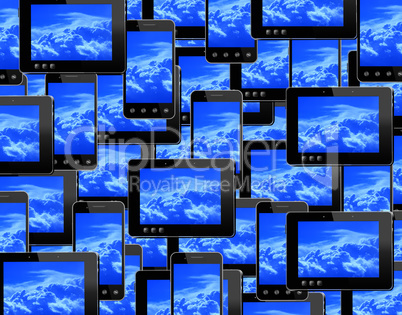 smart-phones and tablets with image of blue sky