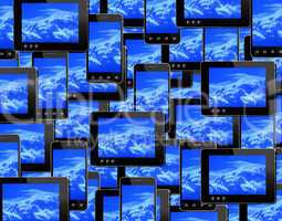 smart-phones and tablets with image of blue sky