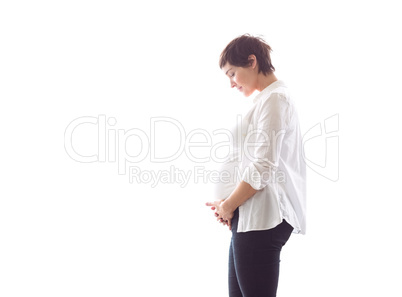 Pregnant woman holding her bump