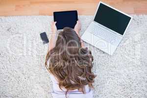 Attractive woman using her devices