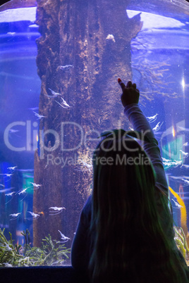 Young women pointing fish