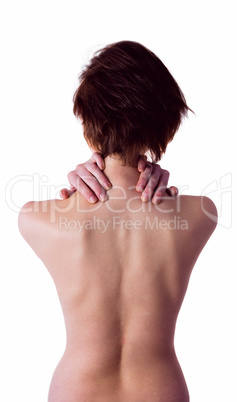 Nude woman with a neck injury