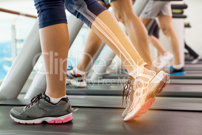 Highlighted ankle of woman on treadmill