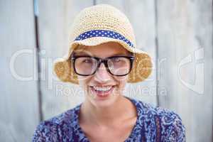 Pretty blonde woman wearing hipster glasses