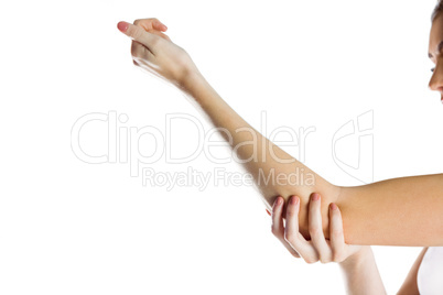 Fit woman with elbow injury