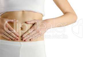 Slim woman touching her belly