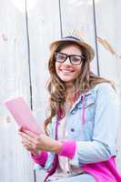 Pretty brunette reading book