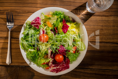 Healthy salad and glass of water