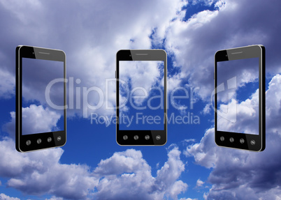 smart-phones transparent on blue sky background