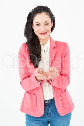 Elegant brunette showing with her hands