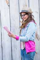 Pretty brunette reading book