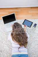 Attractive woman using her devices