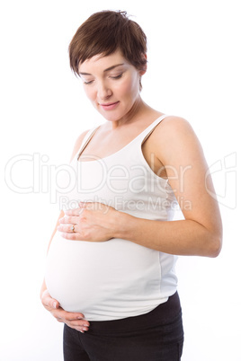 Pregnant woman holding her bump