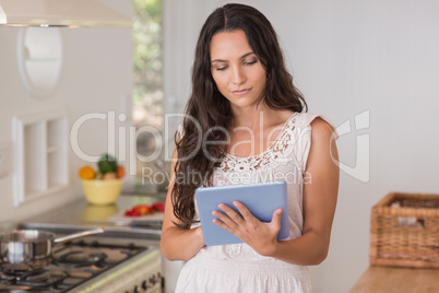 Beautiful brunette using tablet pc Beautiful brunette using tablet pc