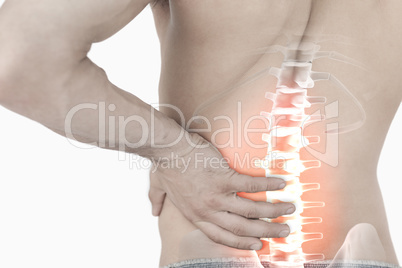 Highlighted spine pain of man
