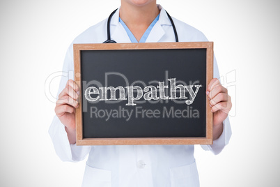 Empathy against doctor showing little blackboard