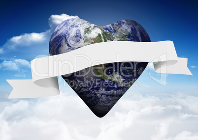 Composite image of heart shaped earth with scroll