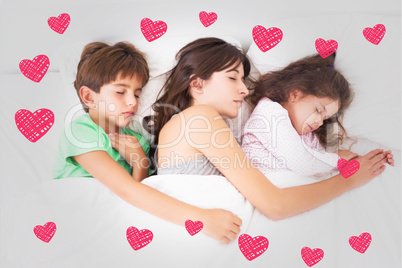 Composite image of mother asleep with her children