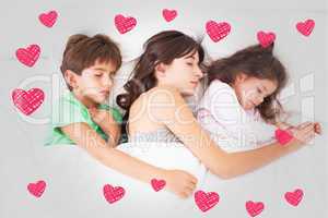 Composite image of mother asleep with her children