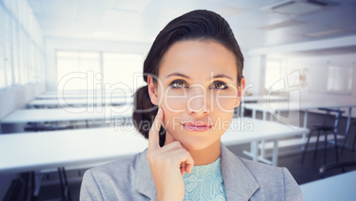 Composite image of happy brunette