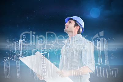 Composite image of architect with blueprint