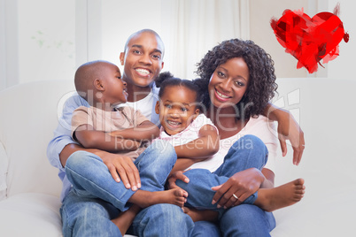 Composite image of happy family posing on the couch together
