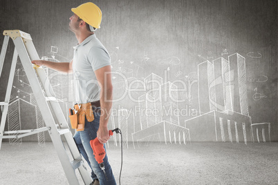 Composite image of handyman on ladder