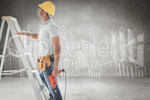 Composite image of handyman on ladder