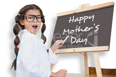 Composite image of cute pupil with chalkboard