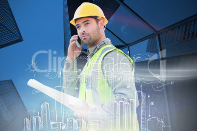 Composite image of architect on the phone