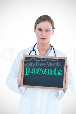 Parents against doctor showing chalkboard