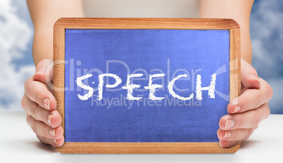 Speech against bright blue sky with clouds