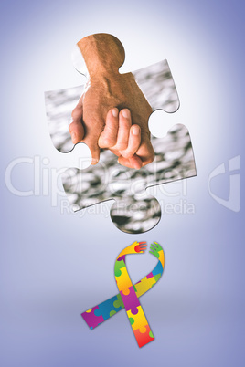 Composite image of happy senior couple holding hands