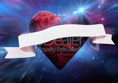 Composite image of red earth heart with scroll