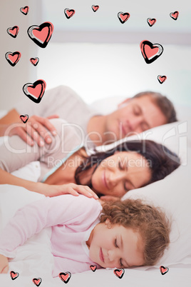 Composite image of family sleeping on the bed