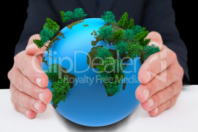Composite image of businessman with hand out