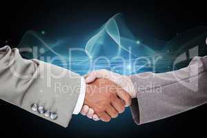 Composite image of side view of shaking hands