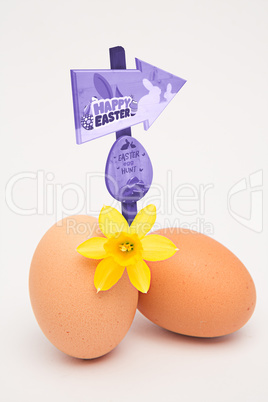 Composite image of easter egg hunt sign