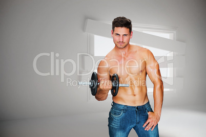 Composite image of attractive bodybuilder