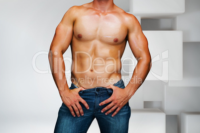 Composite image of attractive bodybuilder