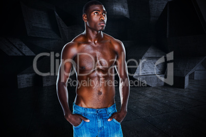 Composite image of fit shirtless young man