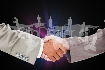 Composite image of side view of shaking hands Composite image of side view of shaking hands