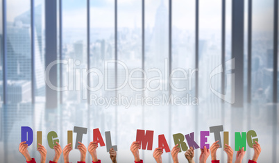 Composite image of hands showing digital marketing