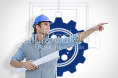 Composite image of architect pointing