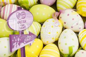 Composite image of easter egg hunt sign