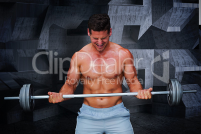 Composite image of bodybuilder lifting barbell