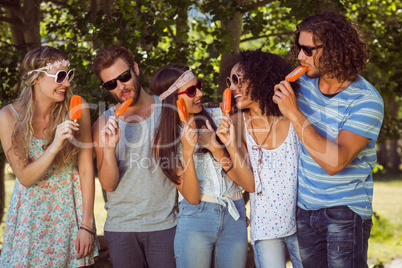 Hipster friends enjoying ice lollies