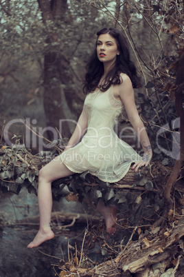 Sensual Woman in Dress Posing at the Woods