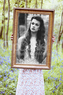 woman in the forest in frame